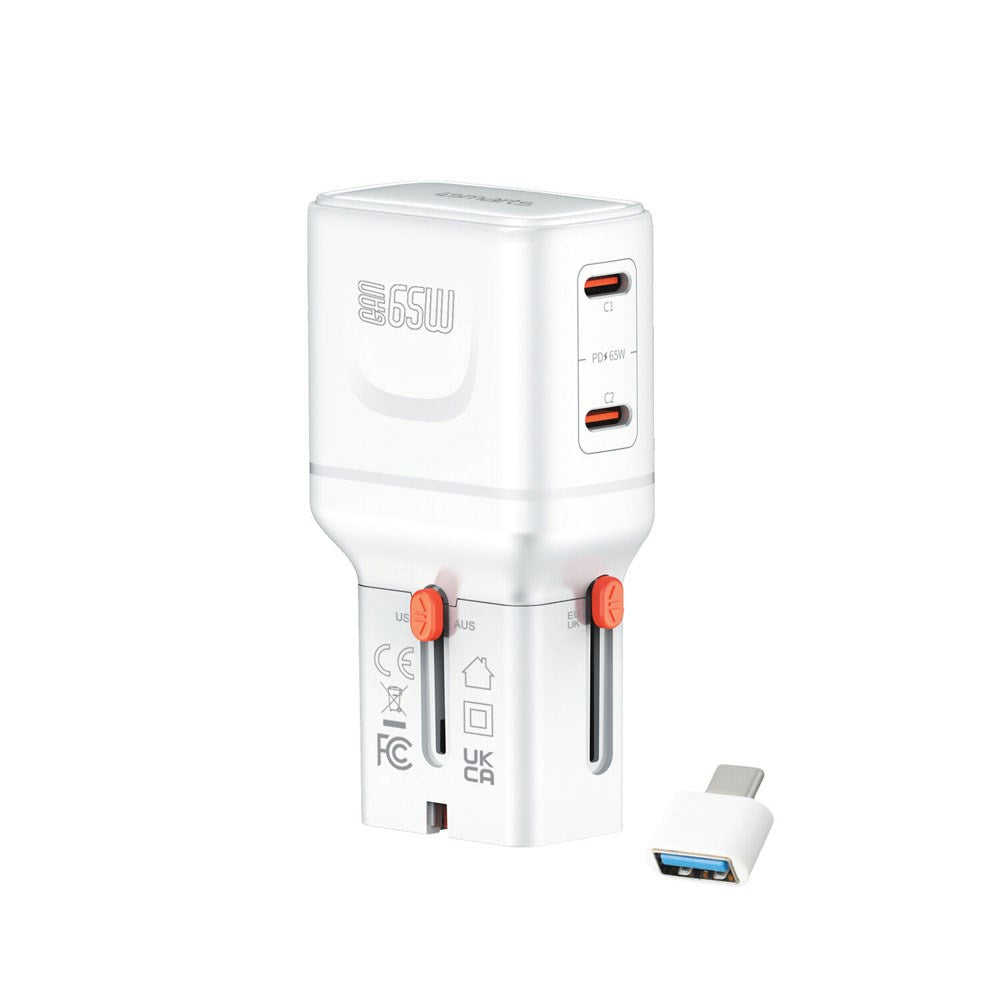 4smarts 65W Rejseadapter til EU/UK/US/AUS m. 2 x USB-C & 1 x USB-A Adapter - Hvid