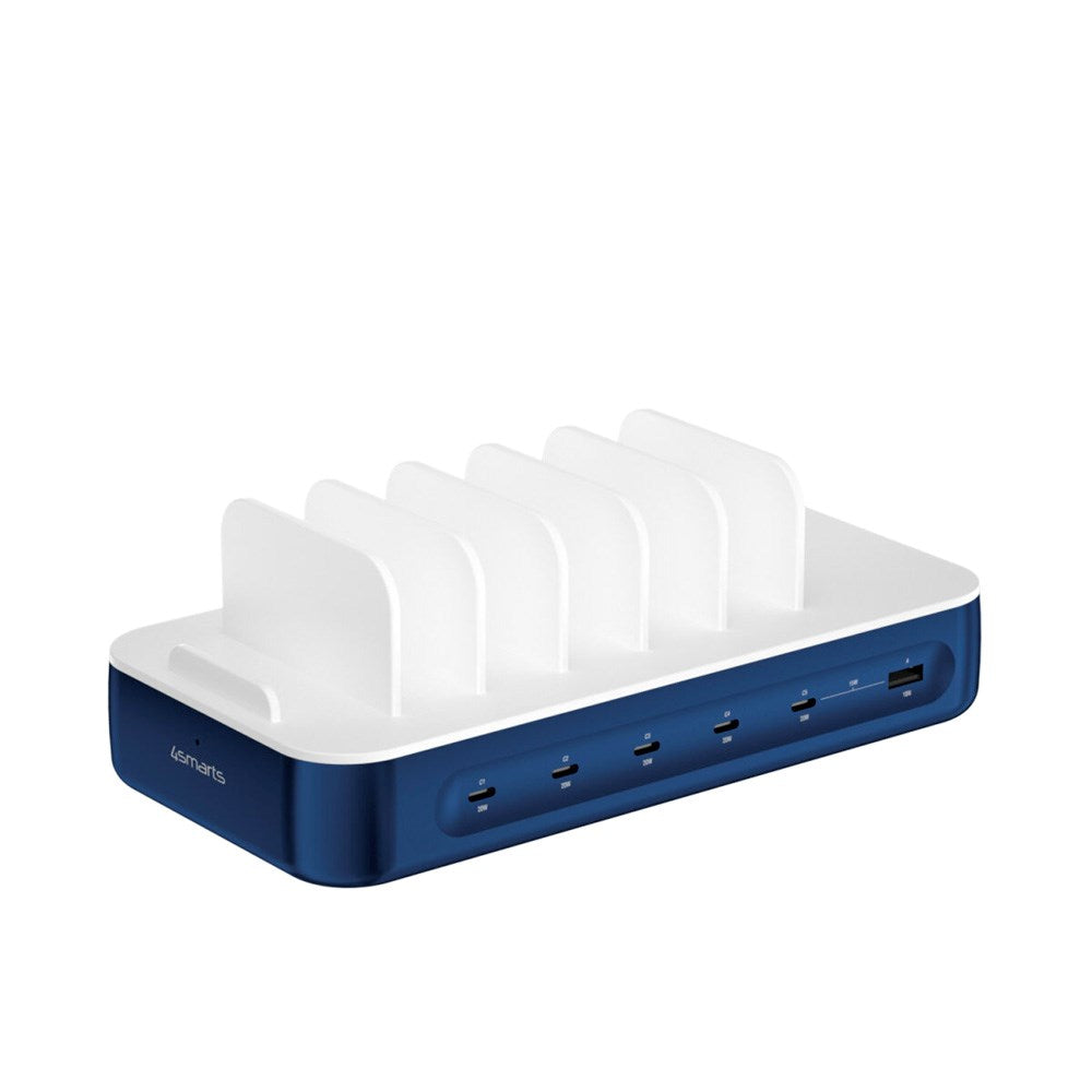4smarts Ladestation m. 9 Opladningsmuligheder - 5x USB-C Kabel & 1x 4-i-1 Multikabel - 100W - Blå