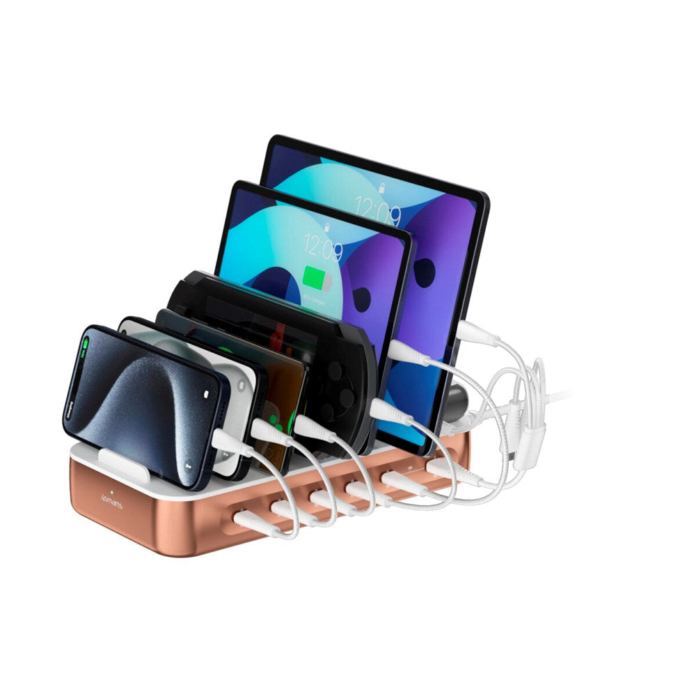 4smarts Ladestation m. 9 Opladningsmuligheder - 5x USB-C Kabel & 1x 4-i-1 Multikabel - 100W - Rose Gold