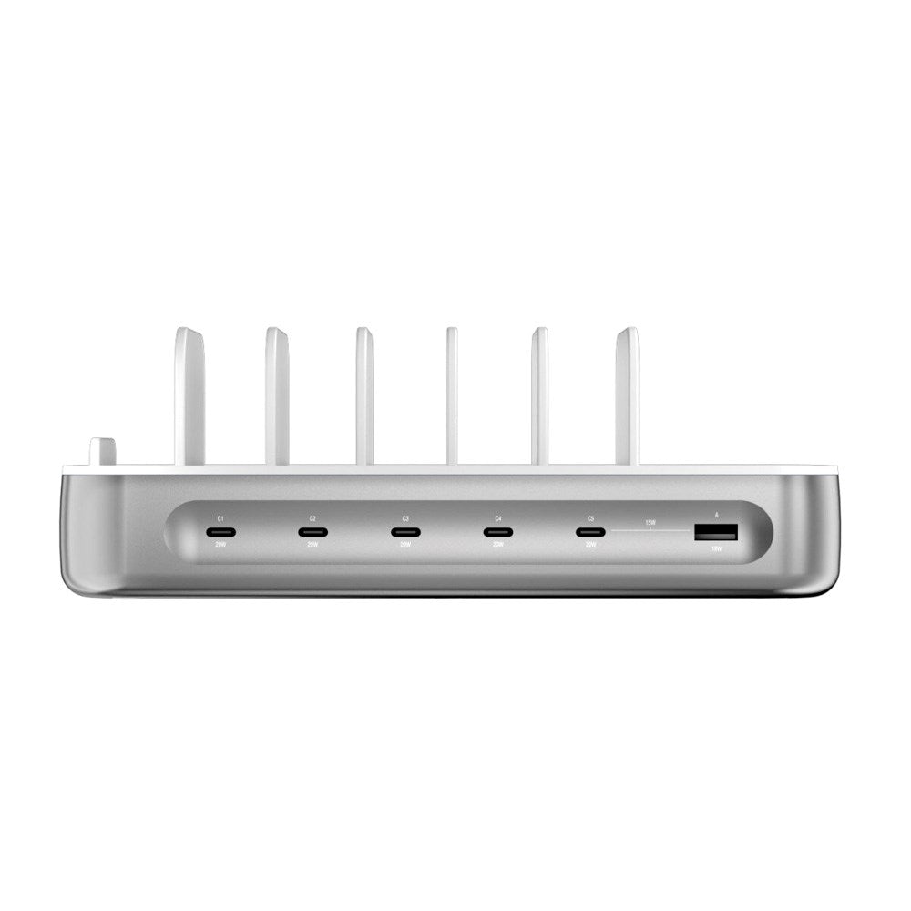 4smarts Ladestation m. 9 Opladningsmuligheder - 5x USB-C Kabel & 1x 4-i-1 Multikabel - 100W - Sølv