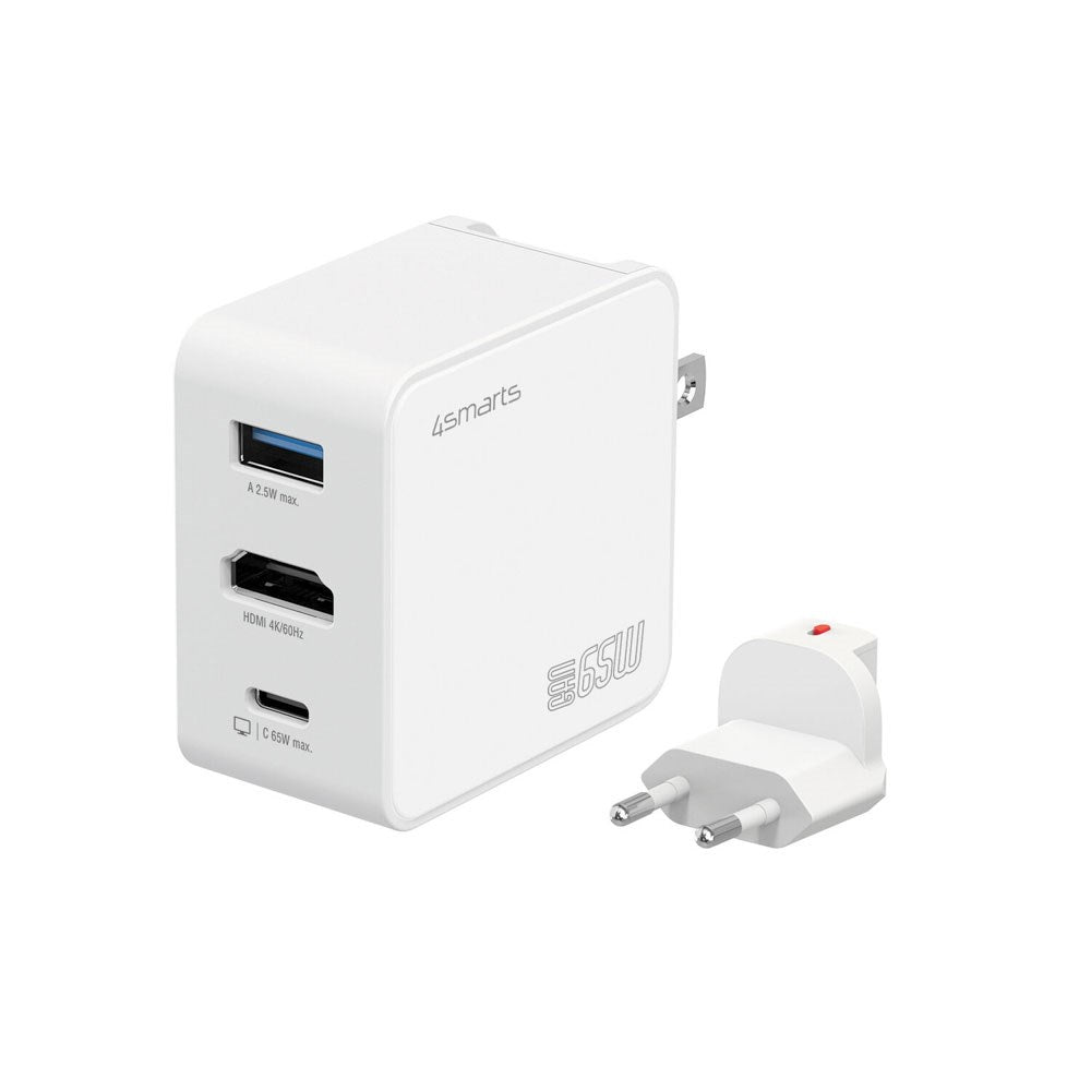 4smarts 3-i-1 HDMI Hub 65W Vægoplader - Hvid