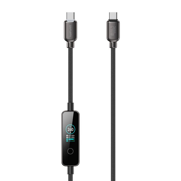 4smarts ScreenCord 240W USB-C til USB-C Kabel m. Indbygget Display - 1.2m - Sort