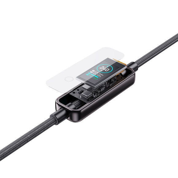 4smarts ScreenCord 240W USB-C til USB-C Kabel m. Indbygget Display - 1.2m - Sort