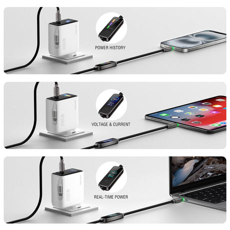 4smarts ScreenCord 240W USB-C til USB-C Kabel m. Indbygget Display - 1.2m - Sort