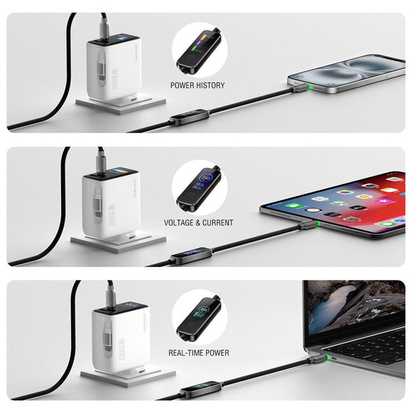 4smarts ScreenCord 240W USB-C til USB-C Kabel m. Indbygget Display - 1.2m - Sort