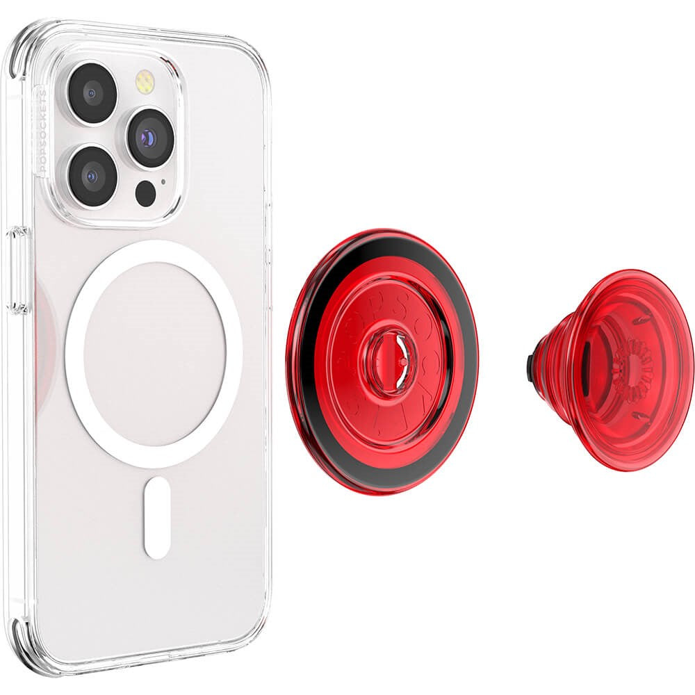 POPSOCKETS PopGrip Danger Red Translucent MagSafe Aftageligt Greb m. Standerfunktion