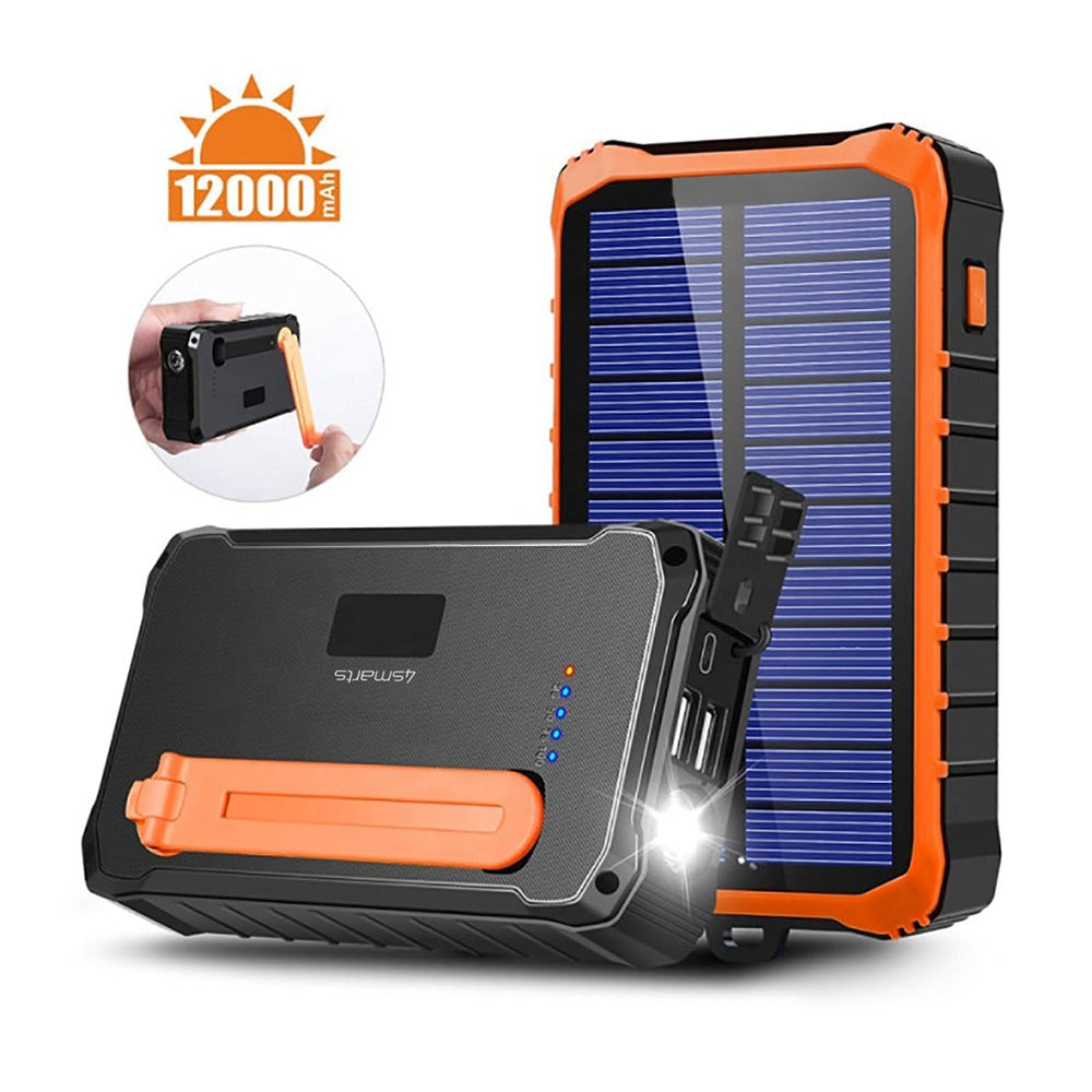 4smarts Prepper Solar Powerbank 12.000mAh - 2 x USB-A - Sort / Orange