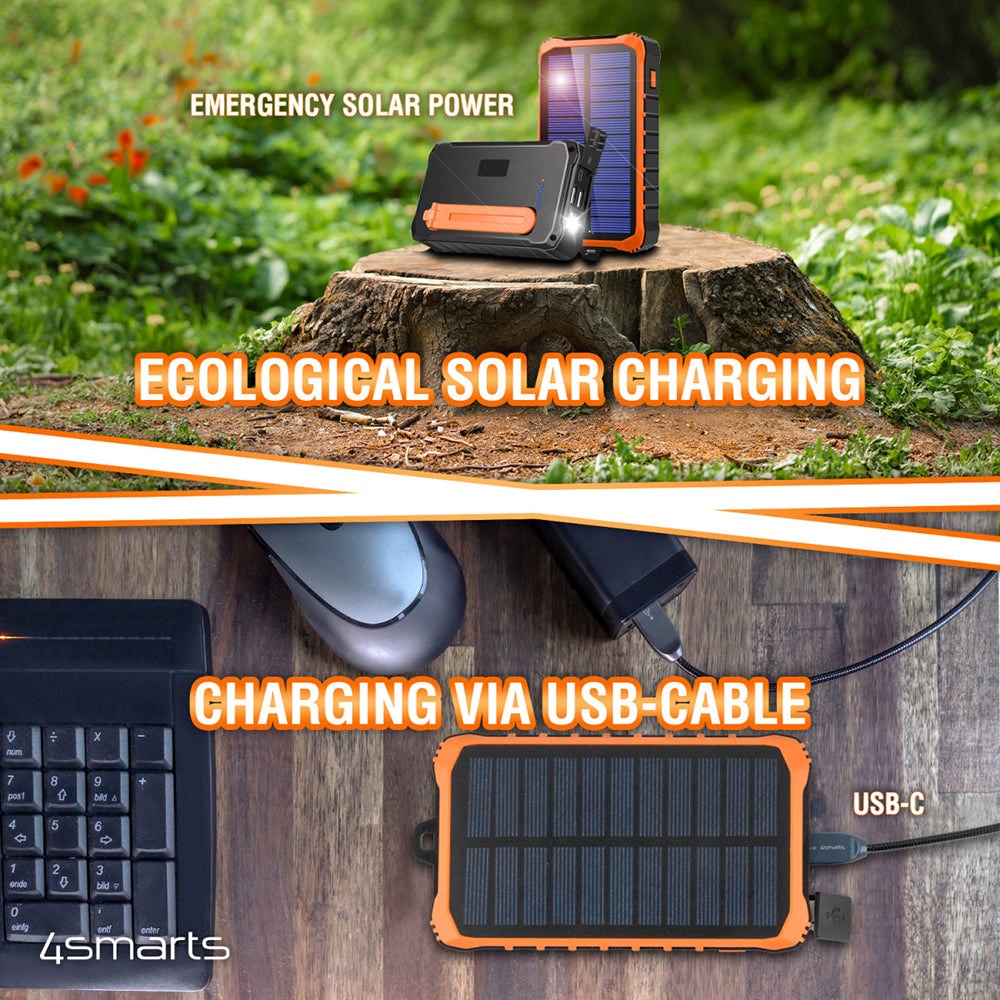 4smarts Prepper Solar Powerbank 12.000mAh - 2 x USB-A - Sort / Orange