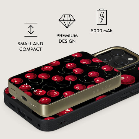 Burga PowerBank 5000mAh m. Trådløs Opladning & 20W USB-C Stik - MagSafe Kompatibel - Cherrybomb