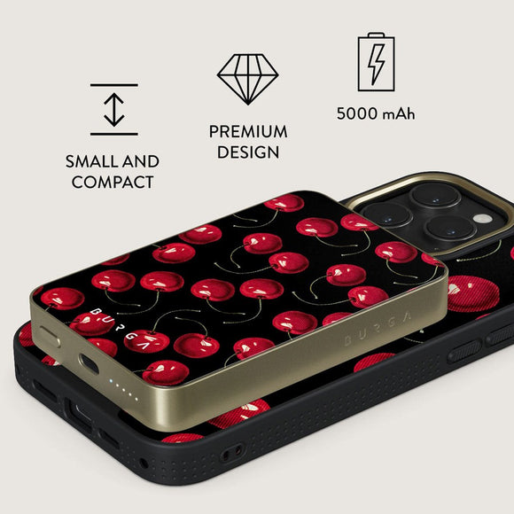Burga PowerBank 5000mAh m. Trådløs Opladning & 20W USB-C Stik - MagSafe Kompatibel - Cherrybomb