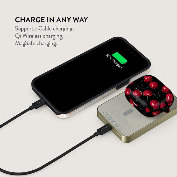 Burga PowerBank 5000mAh m. Trådløs Opladning & 20W USB-C Stik - MagSafe Kompatibel - Cherrybomb