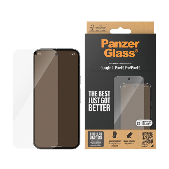 Google Pixel 9 / 9 Pro PanzerGlass Ultra Wide Fit Skærmbeskyttelse - Platinum Strength - Gennemsigtig