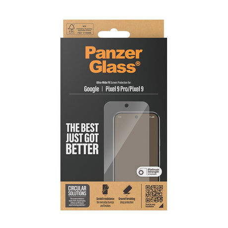 Google Pixel 9 / 9 Pro PanzerGlass Ultra Wide Fit Skærmbeskyttelse - Platinum Strength - Gennemsigtig