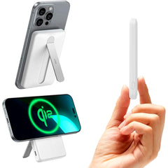 ESR Qi2 MagSlim PowerBank m. Kickstand - 15W / 5000 mAh - MagSafe Kompatibel - Hvid