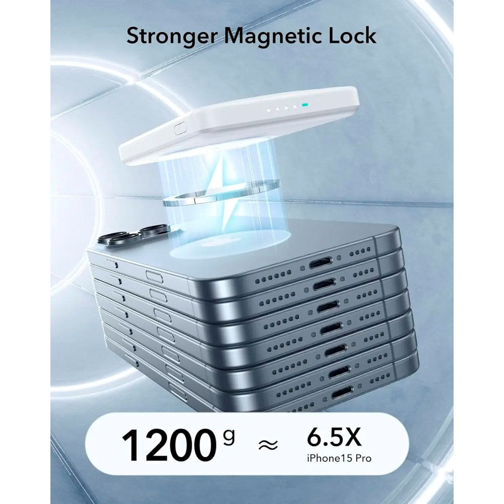 ESR Qi2 MagSlim PowerBank m. Kickstand - 15W / 5000 mAh - MagSafe Kompatibel - Hvid