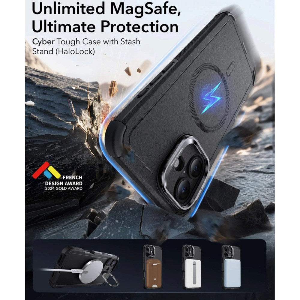 ESR iPhone 16 Cyber Armor Cover m. Kickstand - MagSafe Kompatibel - Sort