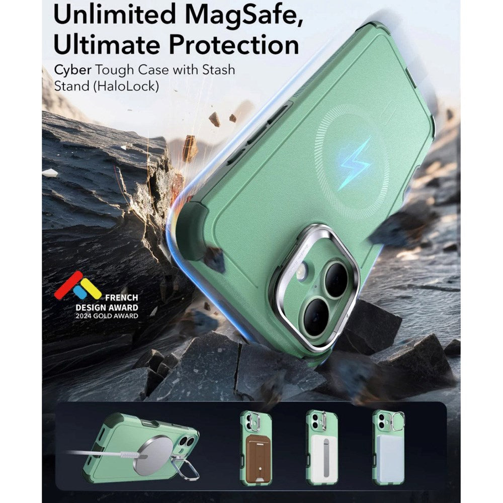 ESR iPhone 16 Cyber Armor Cover m. Kickstand - MagSafe Kompatibel - Grøn