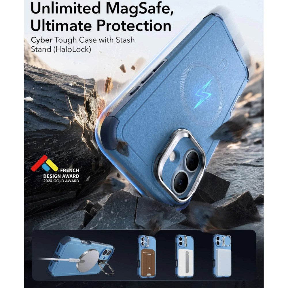 ESR iPhone 16 Cyber Armor Cover m. Kickstand - MagSafe Kompatibel - Blå