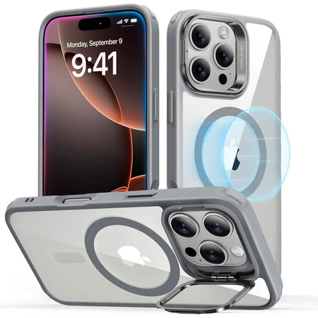 ESR iPhone 16 Pro Classic Hybrid Cover m. Kickstand - MagSafe Kompatibel - Gennemsigtig / Grå