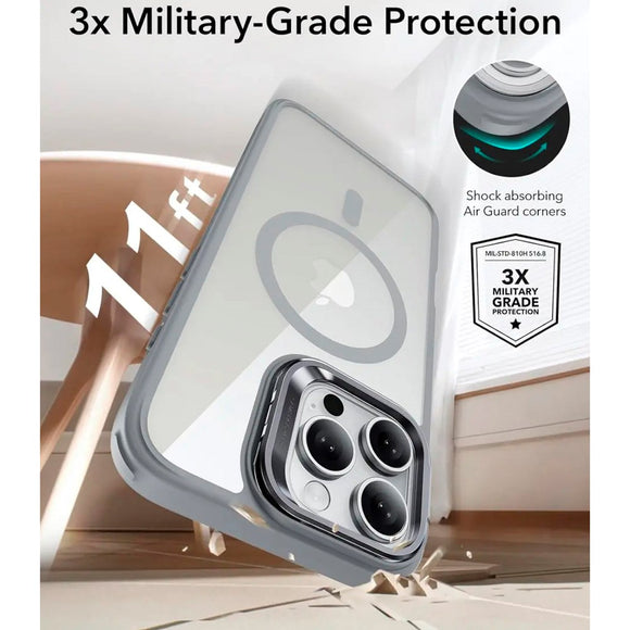 ESR iPhone 16 Pro Classic Hybrid Cover m. Kickstand - MagSafe Kompatibel - Gennemsigtig / Grå