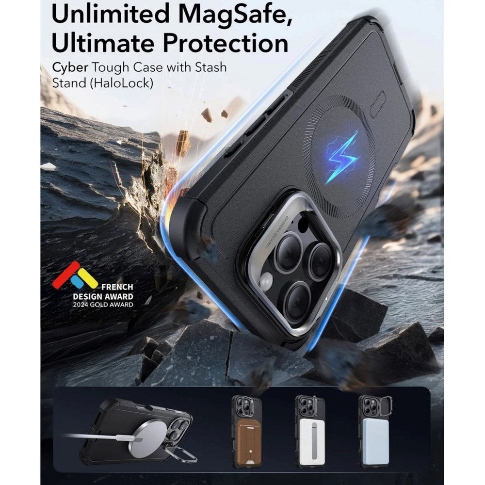 ESR iPhone 16 Pro Cyber Armor Cover m. Kickstand - MagSafe Kompatibel - Sort
