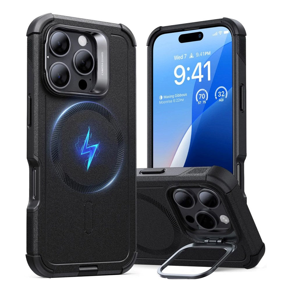 ESR iPhone 16 Pro Cyber Armor Cover m. Kickstand - MagSafe Kompatibel - Sort