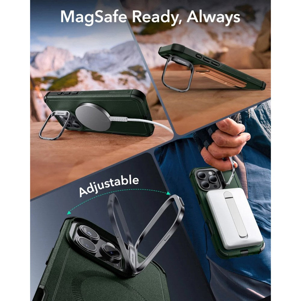 ESR iPhone 16 Pro Cyber Armor Cover m. Kickstand - MagSafe Kompatibel - Grøn