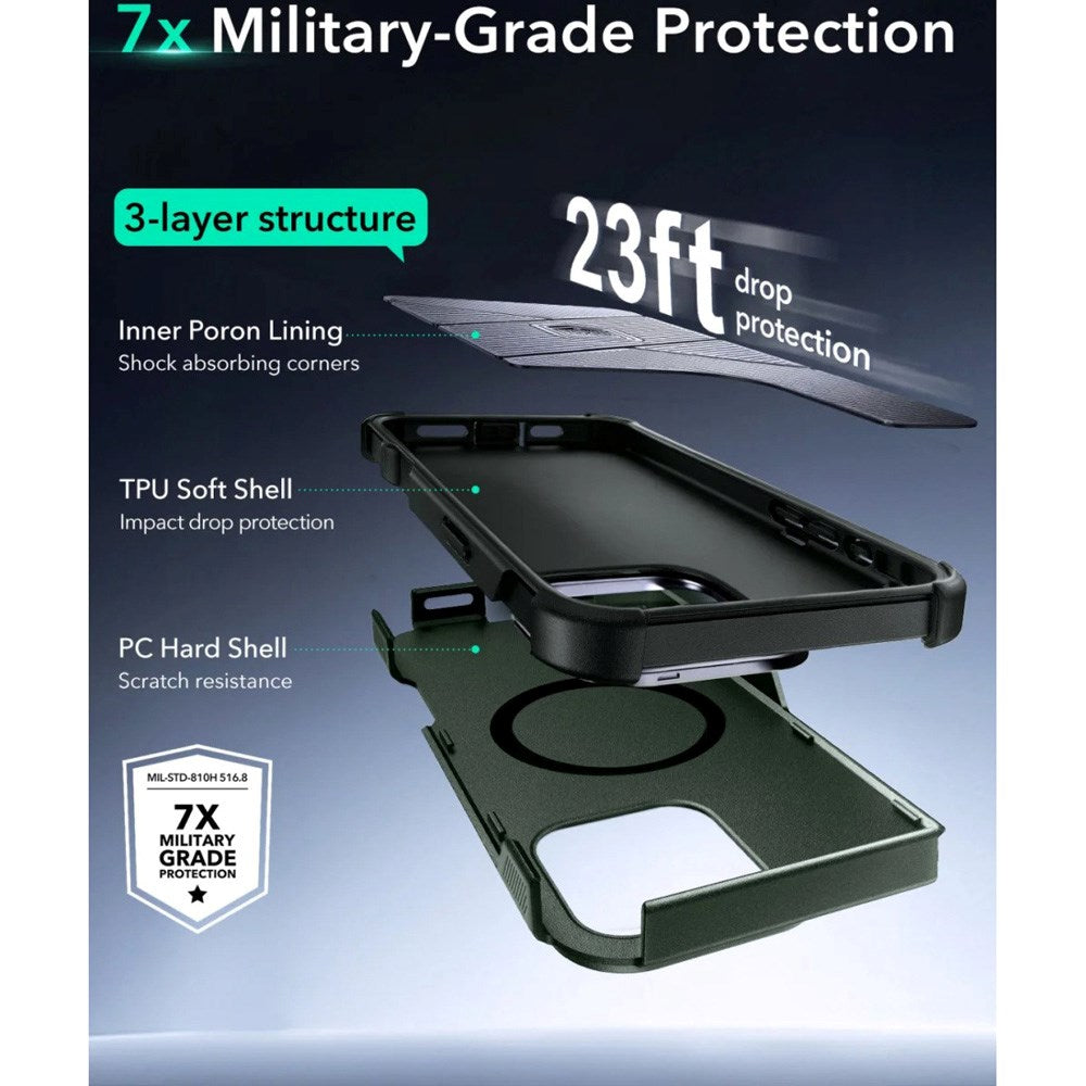 ESR iPhone 16 Pro Cyber Armor Cover m. Kickstand - MagSafe Kompatibel - Grøn
