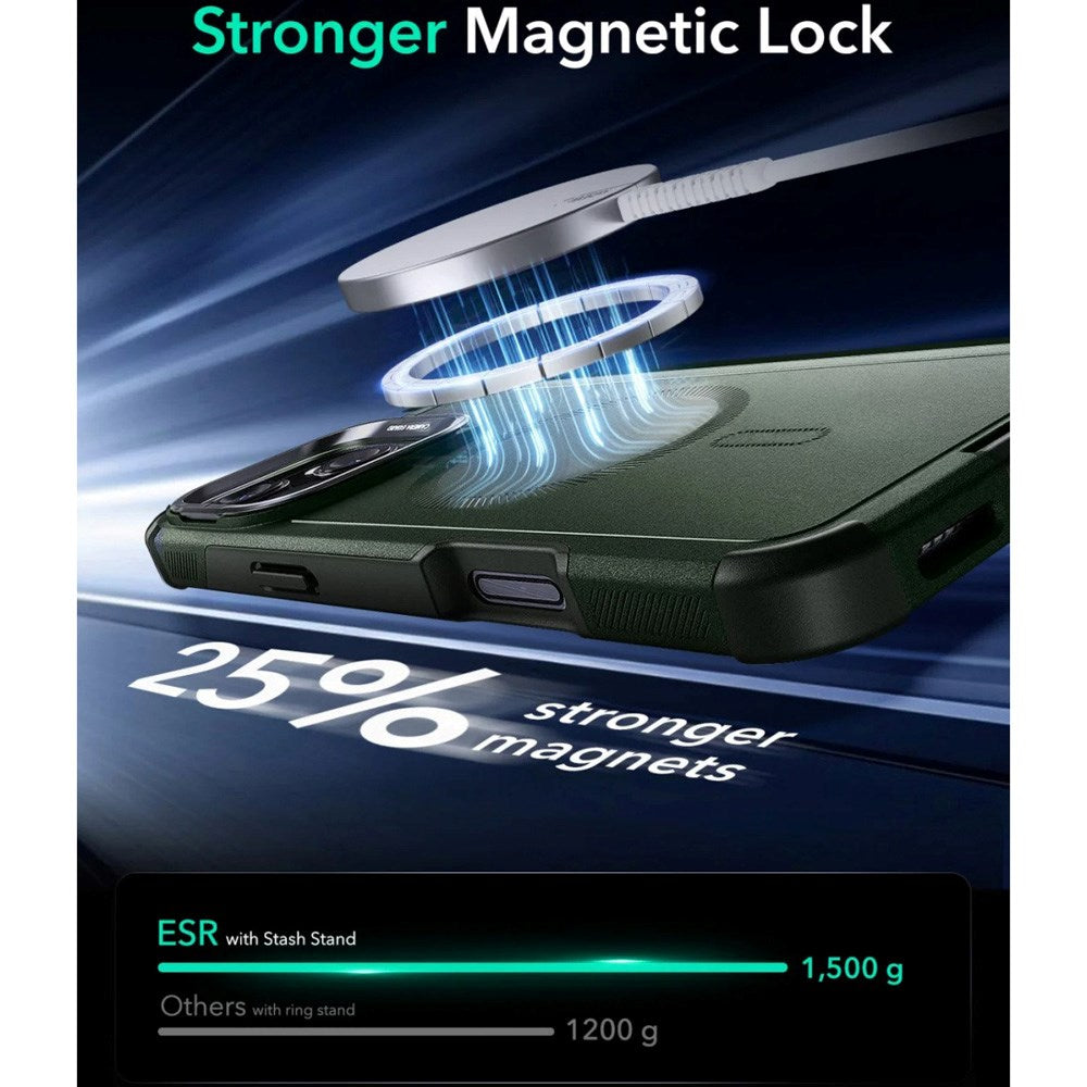 ESR iPhone 16 Pro Cyber Armor Cover m. Kickstand - MagSafe Kompatibel - Grøn
