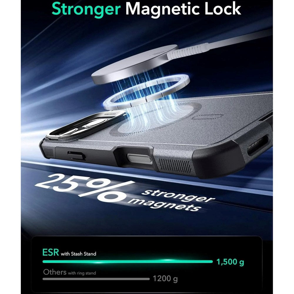 ESR iPhone 16 Pro Cyber Armor Cover m. Kickstand - MagSafe Kompatibel - Grå