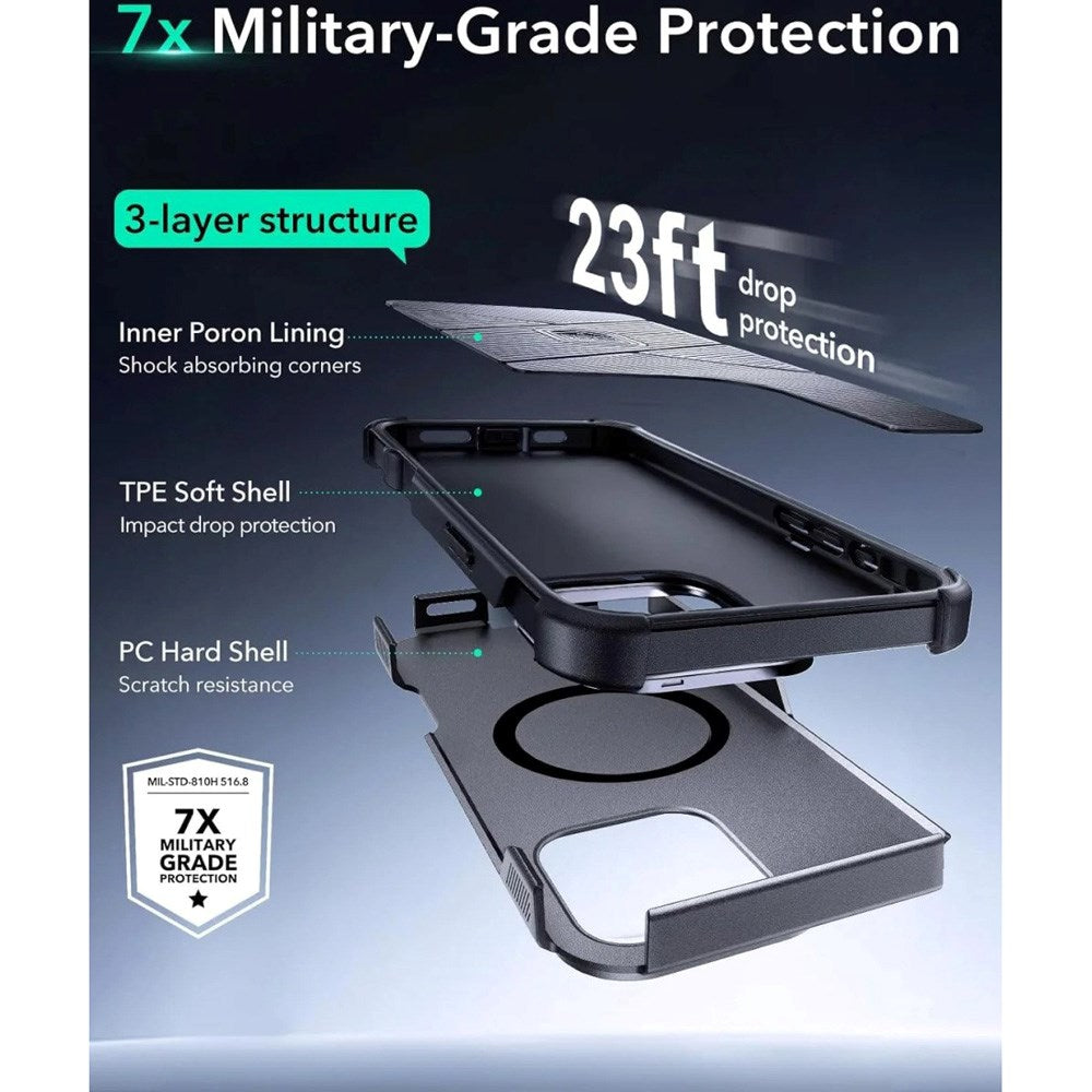 ESR iPhone 16 Pro Cyber Armor Cover m. Kickstand - MagSafe Kompatibel - Grå