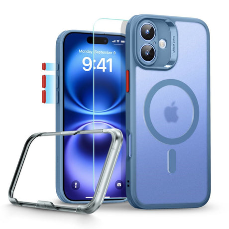 iPhone 16 ESR Classic Pro Set HaloLock m. Bagside Cover & Beskyttelsesglas - MagSafe Kompatibel - Mat Blå