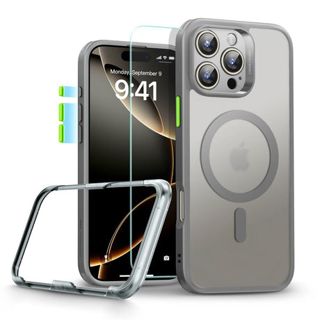 iPhone 16 Pro Max ESR Classic Pro Set HaloLock m. Bagside Cover & Beskyttelsesglas - MagSafe Kompatibel - Mat Grå