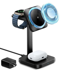 ESR 3-in-1 Qi2 Trådløs Oplader m. CryoBoost & Aftagelig Apple Watch Oplader - MagSafe Kompatibel - Sort
