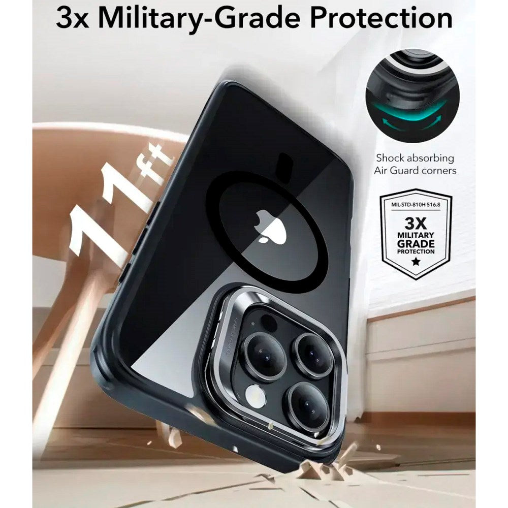 ESR iPhone 16 Pro Max Classic Hybrid Cover m. Kickstand - MagSafe Kompatibel - Gennemsigtig / Sort