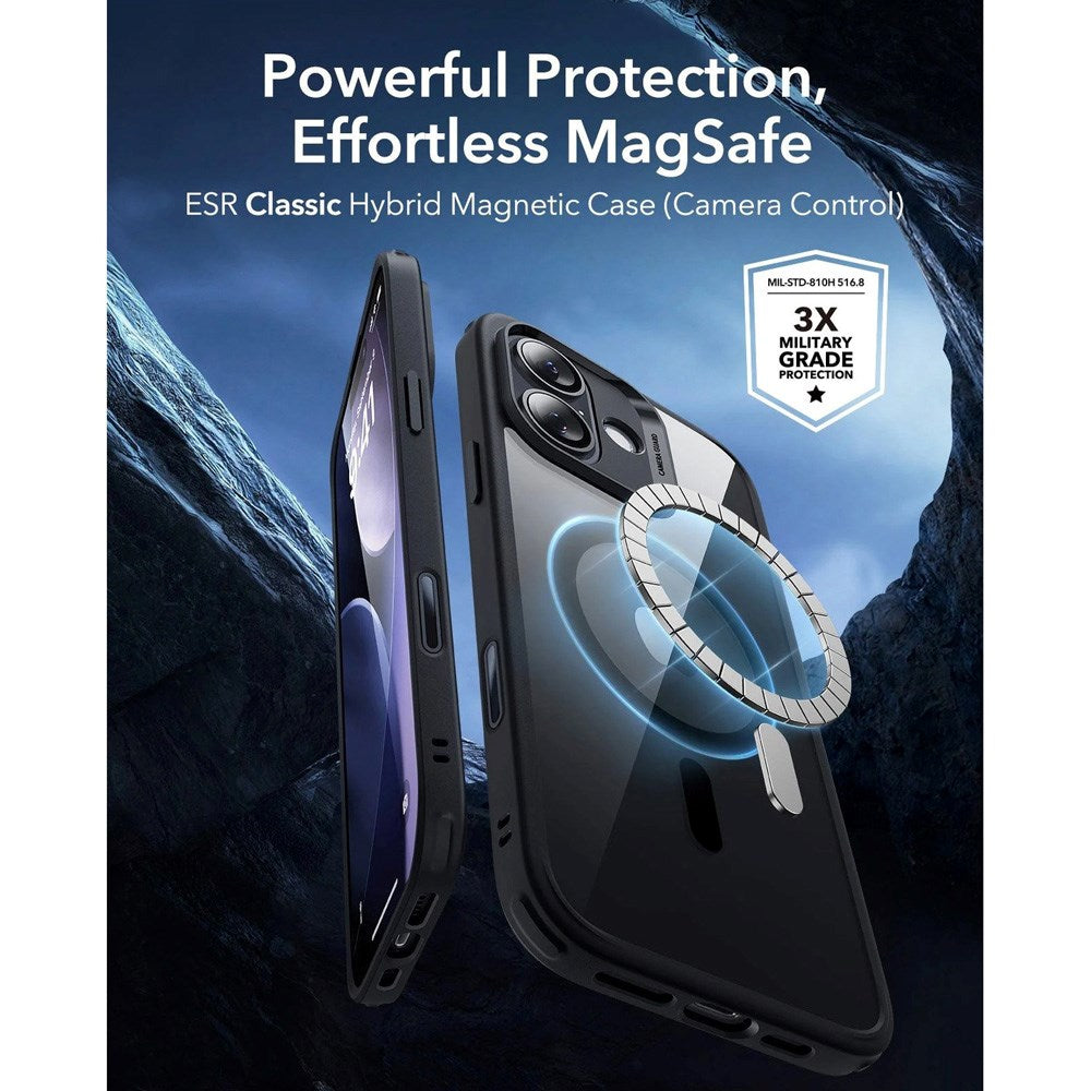 ESR iPhone 17 Classic Hybrid Case m. Camera Control Knap - MagSafe Kompatibel - Gennemsigtig / Sort