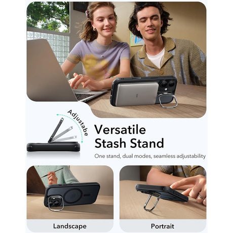 ESR iPhone 17 Classic Hybrid Stash Case m. Kickstand - MagSafe Kompatibel - Mat Sort