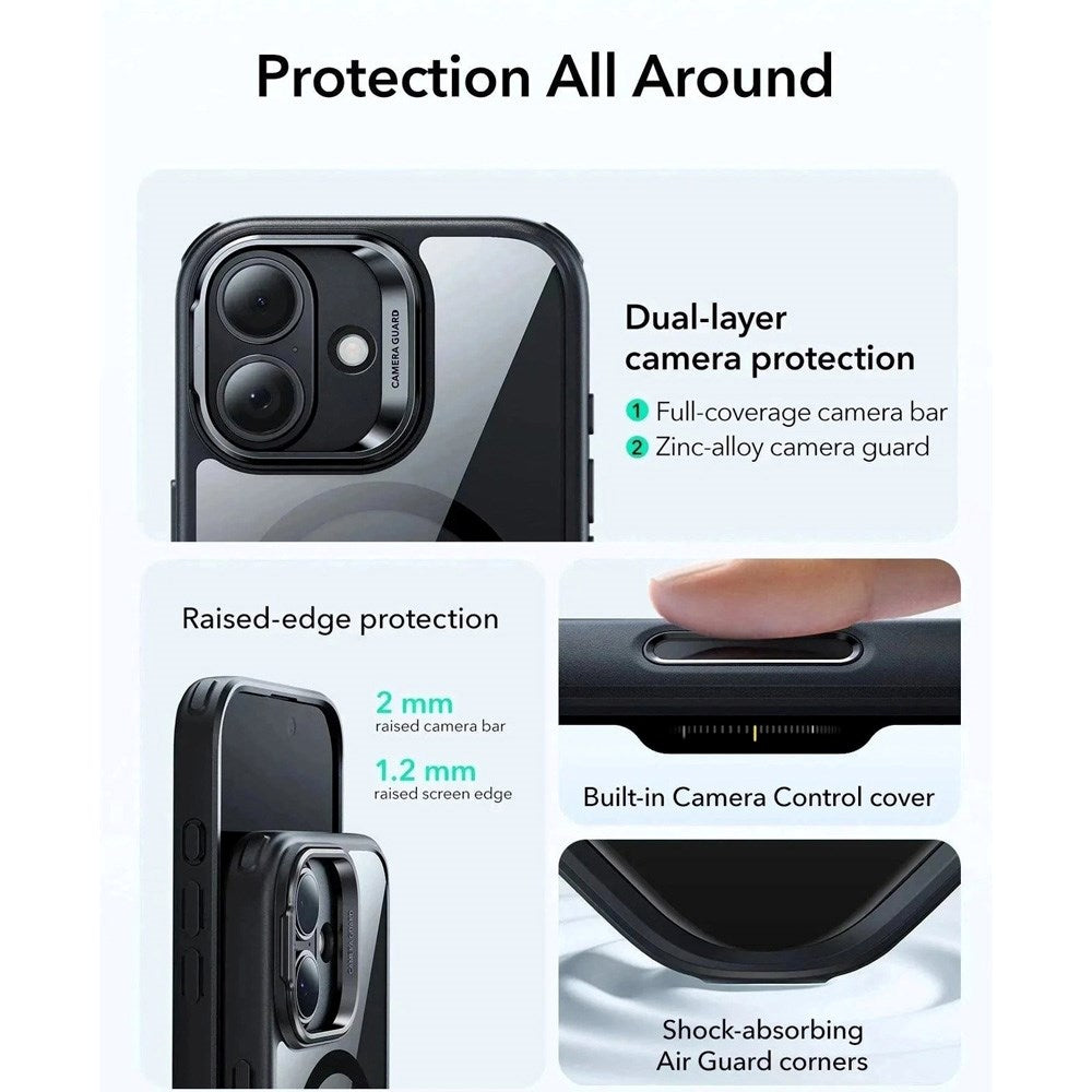 ESR iPhone 17 Classic Hybrid Stash Case m. Kickstand - MagSafe Kompatibel - Gennemsigtig / Sort