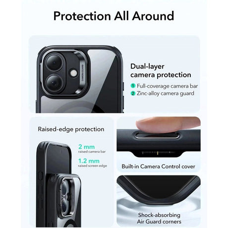 ESR iPhone 17 Classic Hybrid Stash Case m. Kickstand - MagSafe Kompatibel - Gennemsigtig / Sort