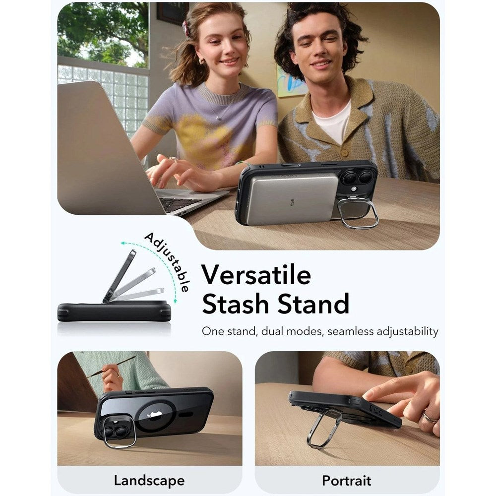 ESR iPhone 17 Classic Hybrid Stash Case m. Kickstand - MagSafe Kompatibel - Gennemsigtig / Sort