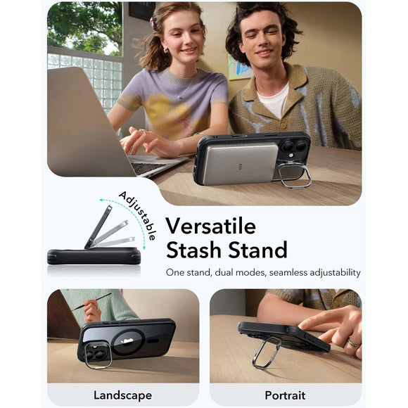 ESR iPhone 17 Classic Hybrid Stash Case m. Kickstand - MagSafe Kompatibel - Gennemsigtig / Sort