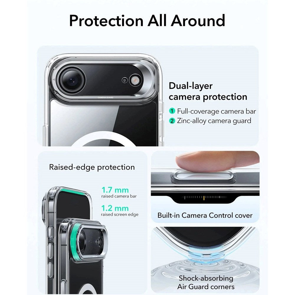 ESR iPhone Air Classic Hybrid Stash Case m. Kickstand - MagSafe Kompatibel - Gennemsigtig