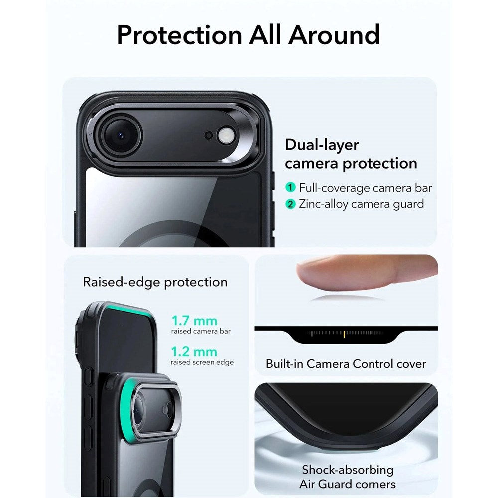 ESR iPhone Air Classic Hybrid Stash Case m. Kickstand - MagSafe Kompatibel - Gennemsigtig / Sort