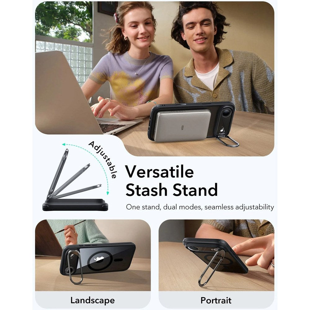 ESR iPhone Air Classic Hybrid Stash Case m. Kickstand - MagSafe Kompatibel - Gennemsigtig / Sort
