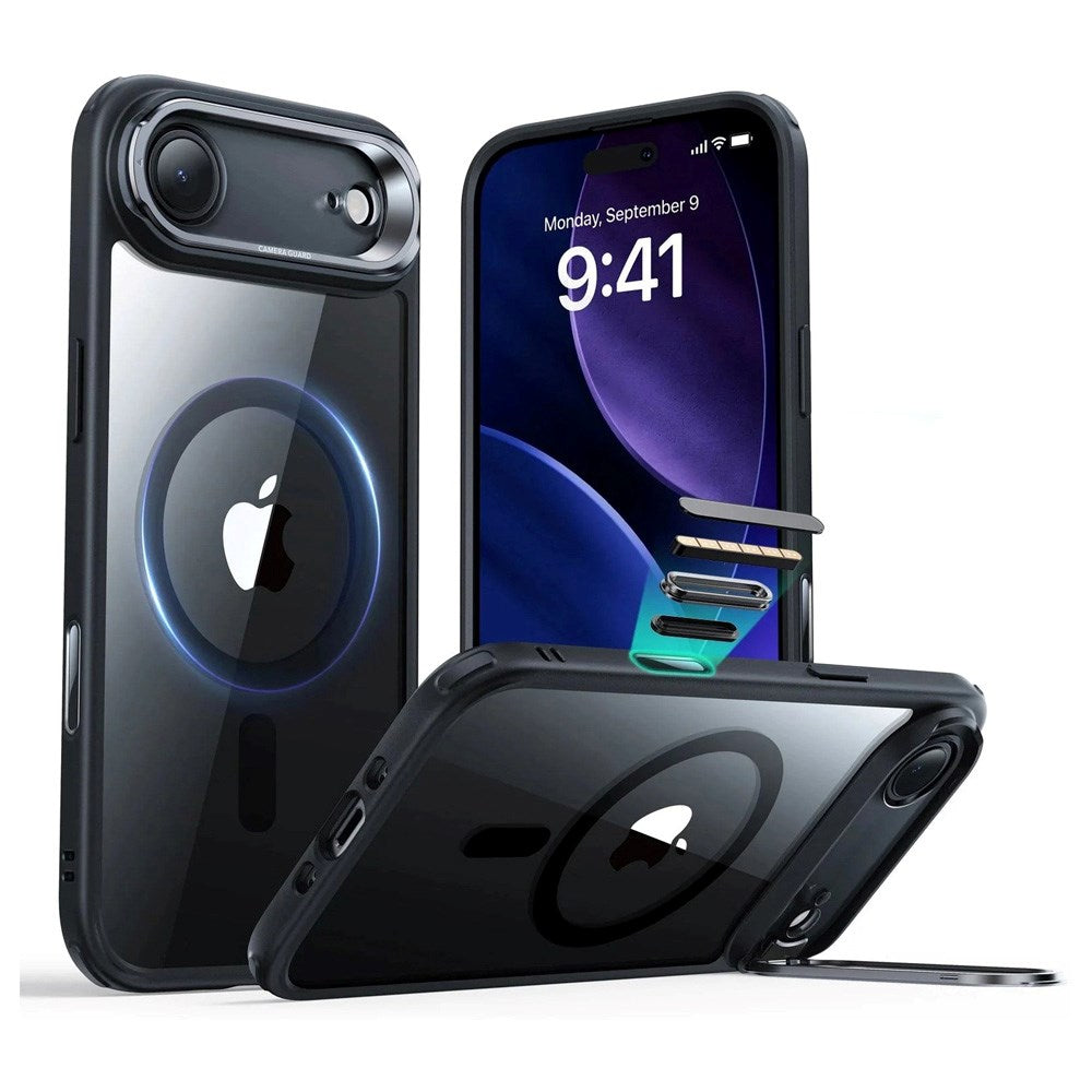 ESR iPhone Air Classic Hybrid Stash Case m. Kickstand - MagSafe Kompatibel - Gennemsigtig / Sort
