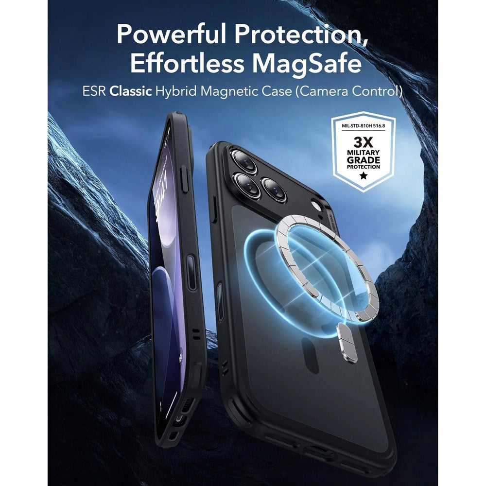 ESR iPhone 17 Pro Classic Hybrid Case m. Camera Control Knap - MagSafe Kompatibel - Mat Sort