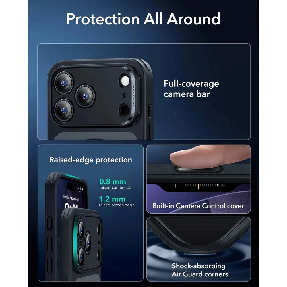 ESR iPhone 17 Pro Classic Hybrid Case m. Camera Control Knap - MagSafe Kompatibel - Mat Sort
