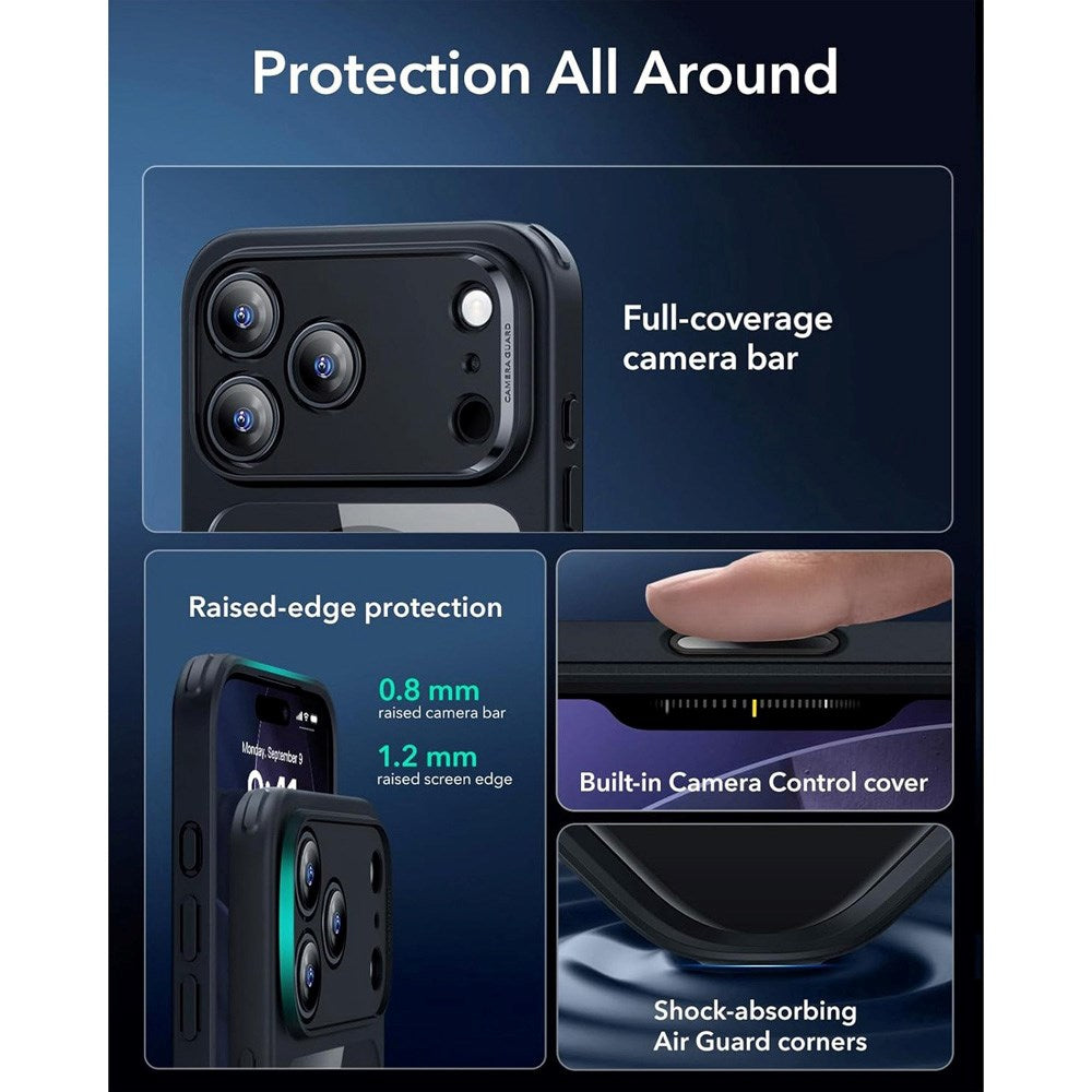 ESR iPhone 17 Pro Classic Hybrid Case m. Camera Control Knap - MagSafe Kompatibel - Gennemsigtig / Sort