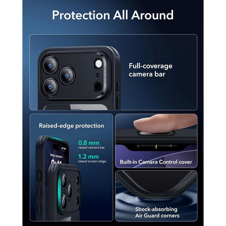 ESR iPhone 17 Pro Classic Hybrid Case m. Camera Control Knap - MagSafe Kompatibel - Gennemsigtig / Sort