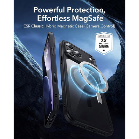 ESR iPhone 17 Pro Classic Hybrid Case m. Camera Control Knap - MagSafe Kompatibel - Gennemsigtig / Sort